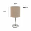 Creekwood Home Traditional Petite Metal Stick Bedside Table Desk Lamp in Chrome with Fabric Drum Shade, Gray CWT-2003-GY